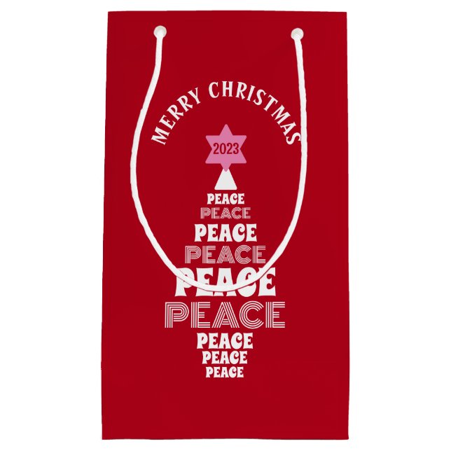 Cute Christmas Peace Tree Custom Year Red Small Gift Bag (Front)