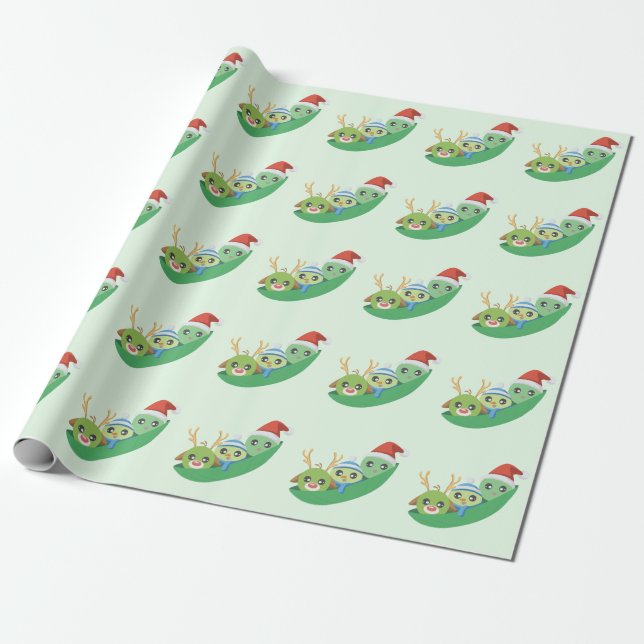 Cute Christmas Peas Pattern Wrapping Paper (Unrolled)