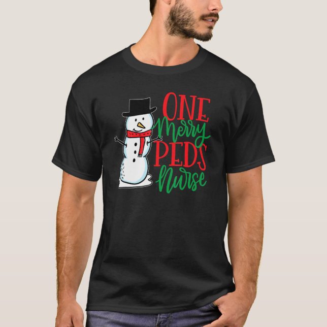 Cute Christmas Peds Nurse  Paediatrics Snowman Nur T-Shirt (Front)