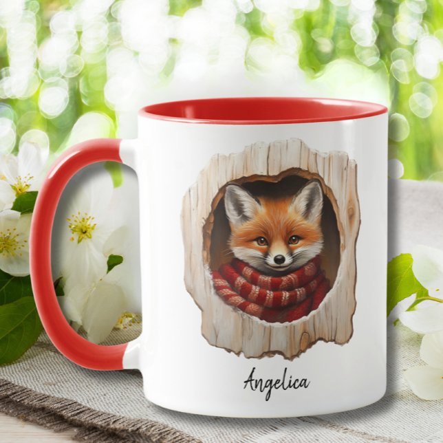 Cute Christmas Peeking Fox With Santa Hat Custom Mug (Creator Uploaded)