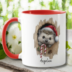 Cute Christmas Peeking Hedgehog Santa Hat Custom Mug