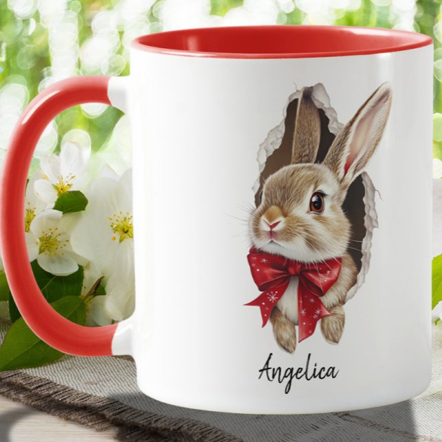 Cute Christmas Peeking Rabbit Custom Mug (Creator Uploaded)