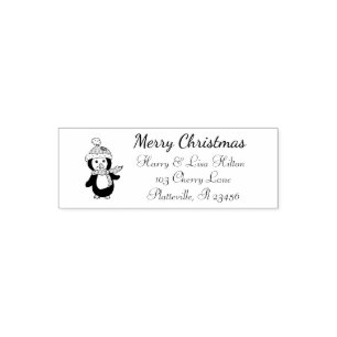 Cute Christmas Penguin Address Label Self-inking Stamp