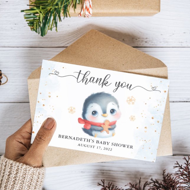 Cute Christmas Penguin Baby Shower Thank You Card (Creator Uploaded)