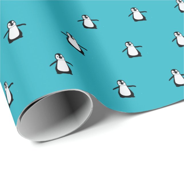 Cute Christmas Penguin Blue Winter Wrapping Paper (Roll Corner)