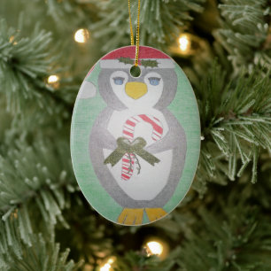 Cute Christmas Penguin Ceramic Tree Decoration