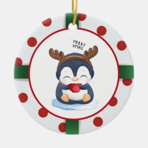 Cute Christmas Penguin Ceramic Tree Decoration