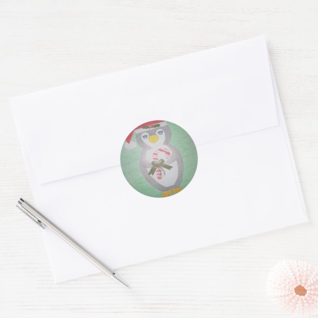 Cute Christmas Penguin Classic Round Sticker (Envelope)