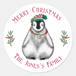 Cute Christmas Penguin , festive Arctic animal   Classic Round Sticker