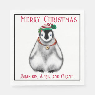 Cute Christmas Penguin , festive Arctic animal   Napkin