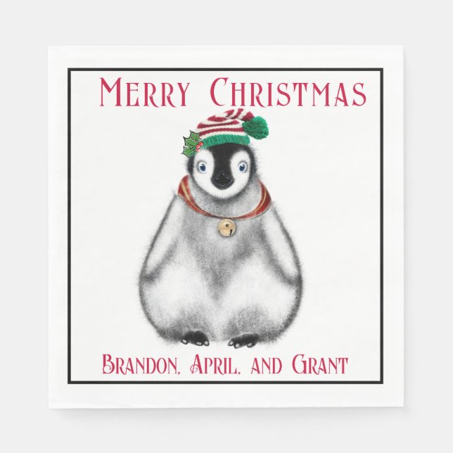 Cute Christmas Penguin , festive Arctic animal   Napkin (Front)