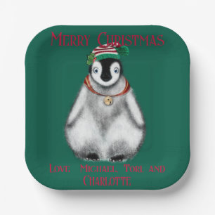 Cute Christmas Penguin , festive Arctic animal    Paper Plate