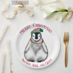 Cute Christmas Penguin , festive Arctic animal    Paper Plate