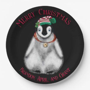 Cute Christmas Penguin , festive Arctic animal Paper Plate
