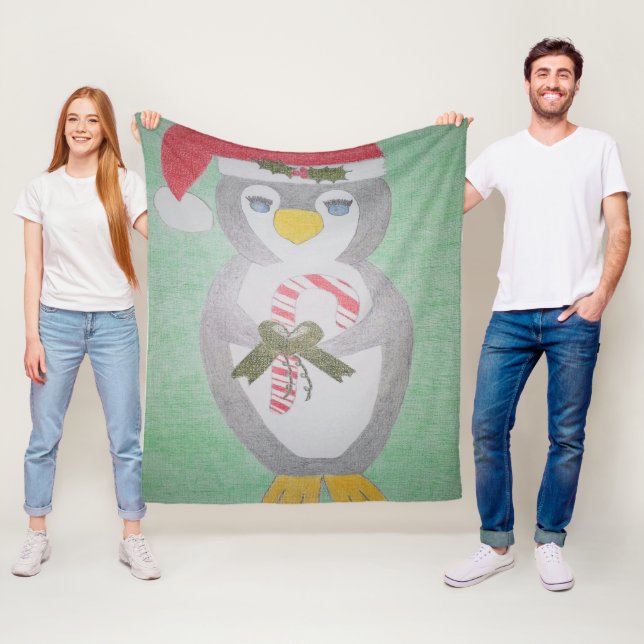 Cute Christmas Penguin Fleece Blanket (In Situ)