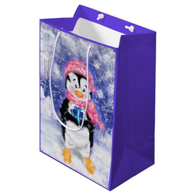Cute Christmas Penguin Gift Bag (Front Angled)