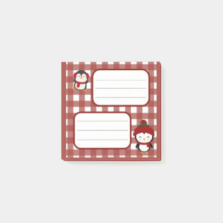 Cute Christmas Penguin Gingham Plaid Lined Notepad