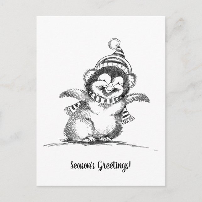 Cute Christmas Penguin, Happy Baby Bird Postcard (Front)