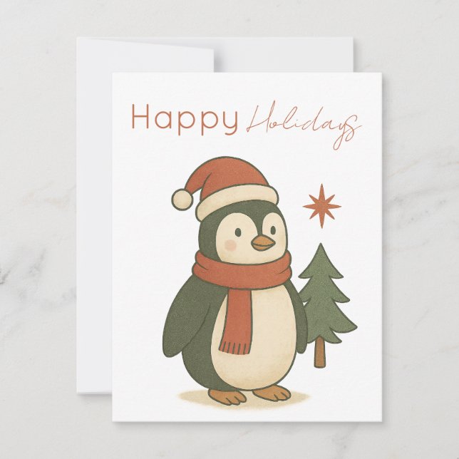 Cute Christmas Penguin Holiday Flat Note Card  (Front)