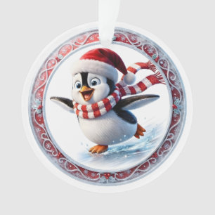 Cute Christmas Penguin Ice Skating Holiday Ornamen Ornament
