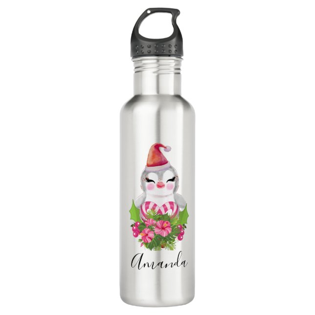 Cute Christmas Penguin in Santa Hat 710 Ml Water Bottle (Front)