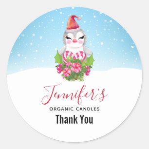Cute Christmas Penguin in Santa Hat Business Classic Round Sticker