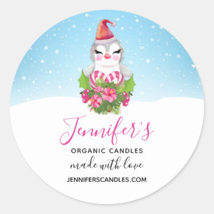 Cute Christmas Penguin in Santa Hat Business Classic Round Sticker