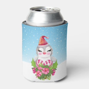 Cute Christmas Penguin in Santa Hat Can Cooler