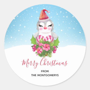 Cute Christmas Penguin in Santa Hat Classic Round Sticker