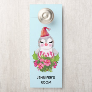 Cute Christmas Penguin in Santa Hat Door Hanger