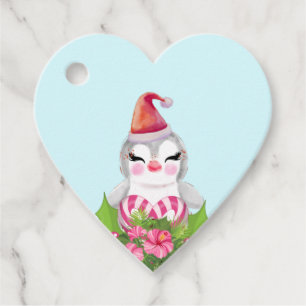 Cute Christmas Penguin in Santa Hat Favour Tags