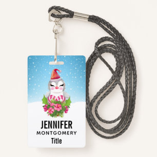 Cute Christmas Penguin in Santa Hat ID Badge