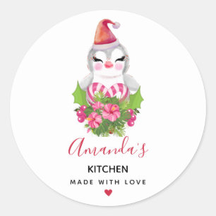 Cute Christmas Penguin in Santa Hat Kitchen Classic Round Sticker