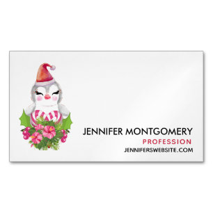 Cute Christmas Penguin in Santa Hat Magnetic Business Card