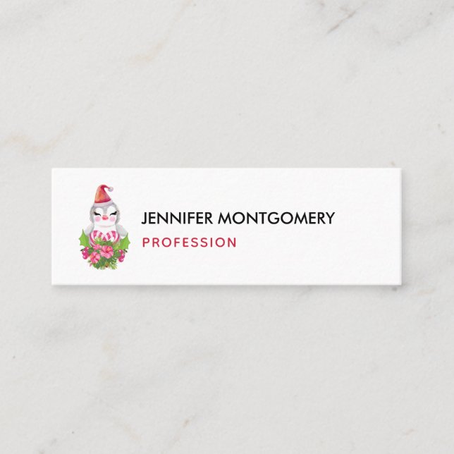 Cute Christmas Penguin in Santa Hat Mini Business Card (Front)