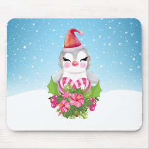 Cute Christmas Penguin in Santa Hat Mouse Mat
