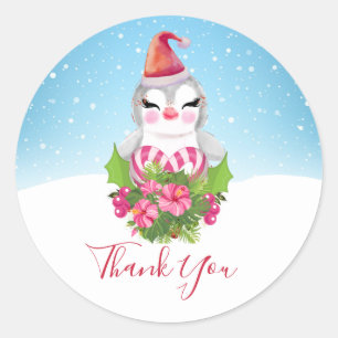 Cute Christmas Penguin in Santa Hat Thank You Classic Round Sticker