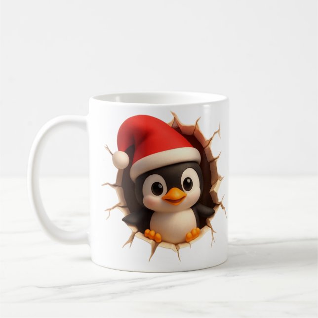 Cute Christmas Penguin Mug - Custom Name Santa Hat (Left)