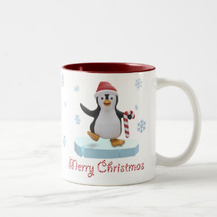 Cute Christmas Penguin on Ice Floe Two-Tone Coffee Mug