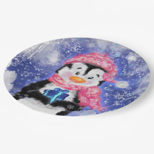 Cute Christmas Penguin Paper Plates