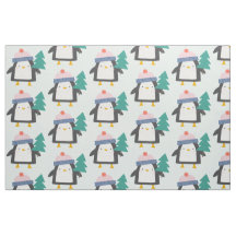 Cute Christmas Penguin Pattern in Teal Mint