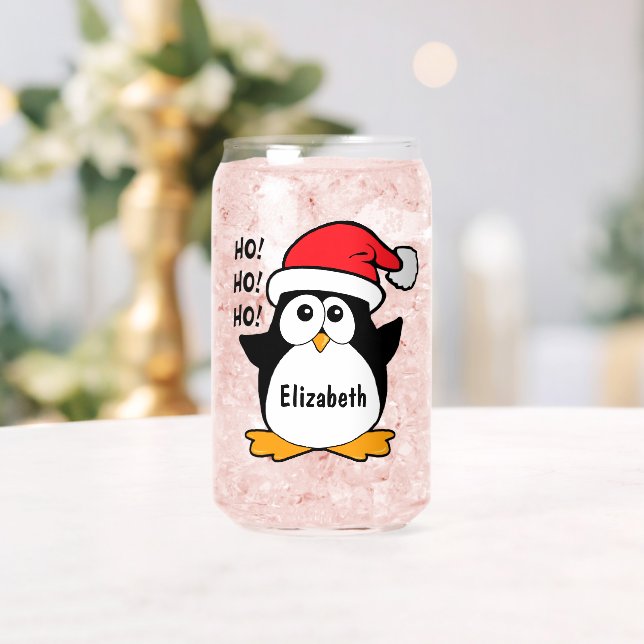 Cute Christmas Penguin Personalise Can Glass (Insitu (Wedding))