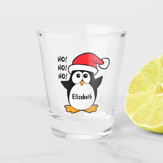 Cute Christmas Penguin Personalise Shot Glass (Front)