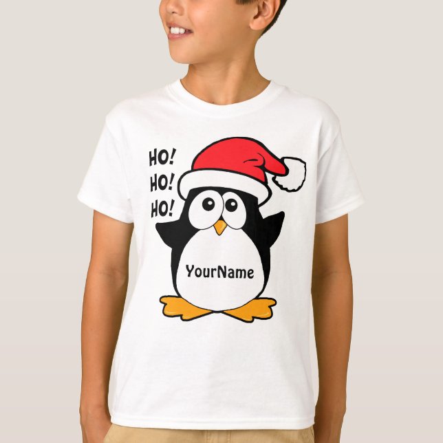 Cute Christmas Penguin Personalise T-Shirt (Front)