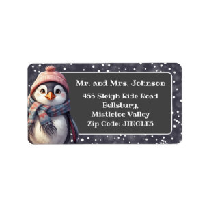 cute christmas penguin personalised address label