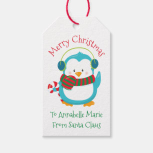 Cute Christmas Penguin Personalised Kids Party Gift Tags
