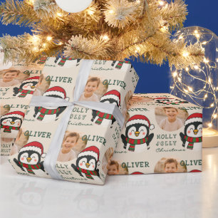 Cute Christmas Penguin Personalised Photo Wrapping Paper