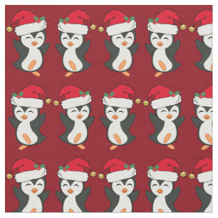Cute Christmas Penguin Red Holiday Fabric