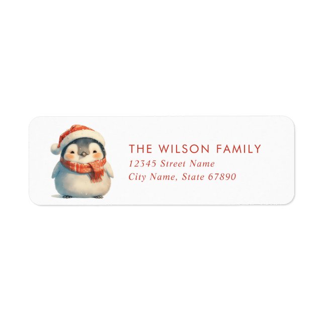Cute Christmas Penguin Return Address Labels (Front)