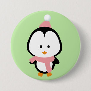 Cute Christmas Penguin Round Button